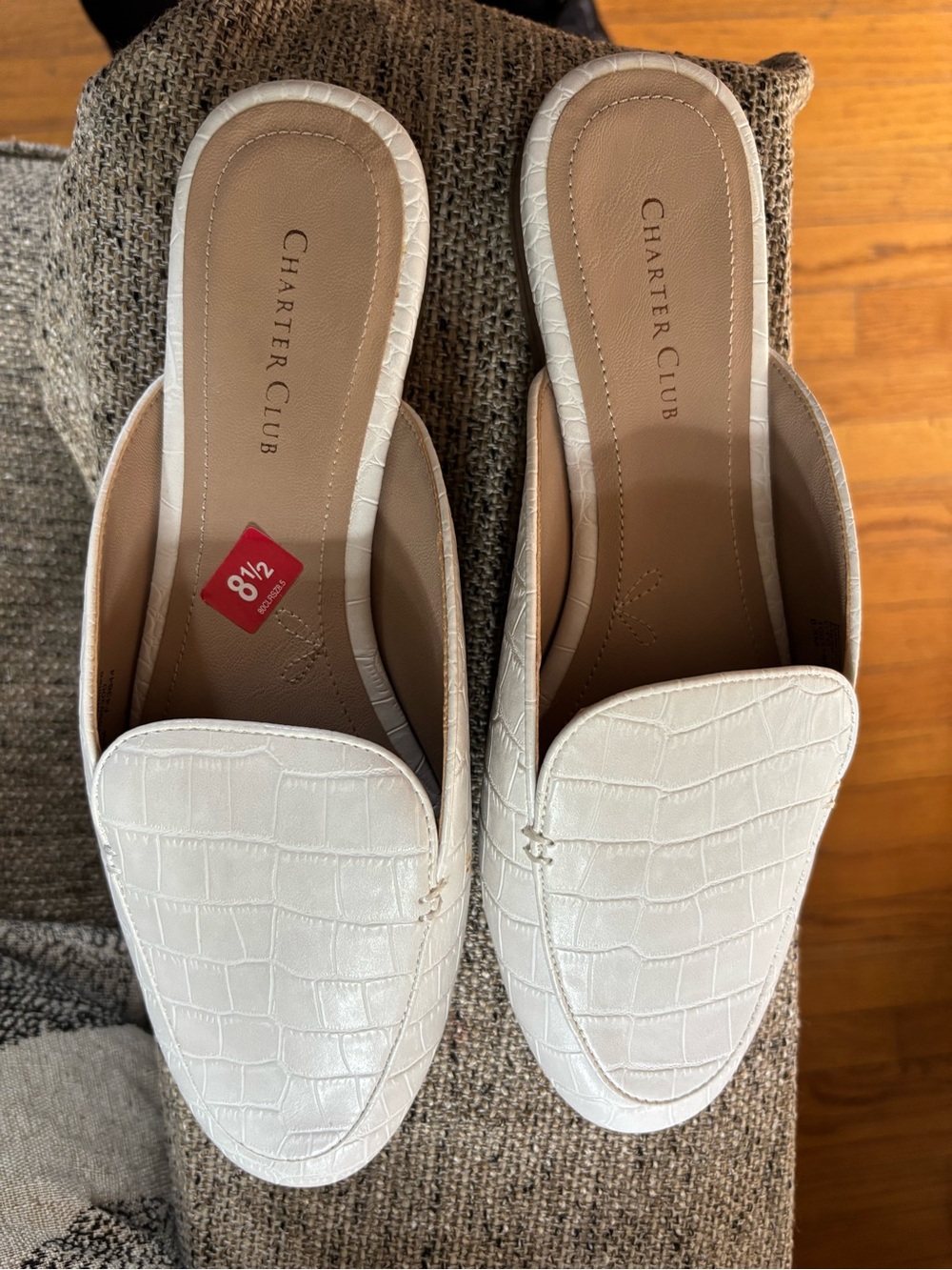 Charter Club Cream Croc-Textured Slip-On Mule Loafers - Picture 2 of 8